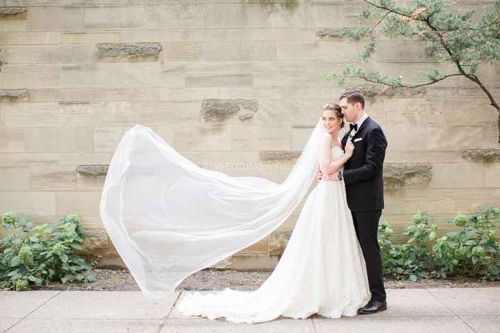 Bride and Groom Portrait - Veil in the breeze