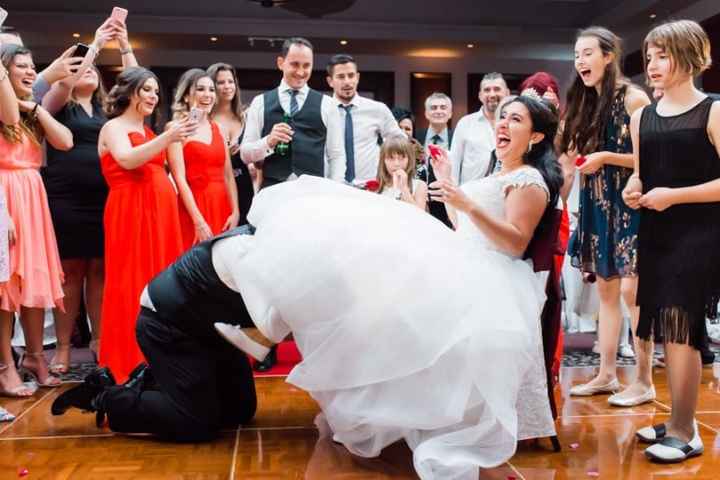 Groom Under Dress For Garter - Garter Toss
