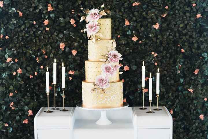 Gold Metallic Tiered Wedding Cake with Flowers
