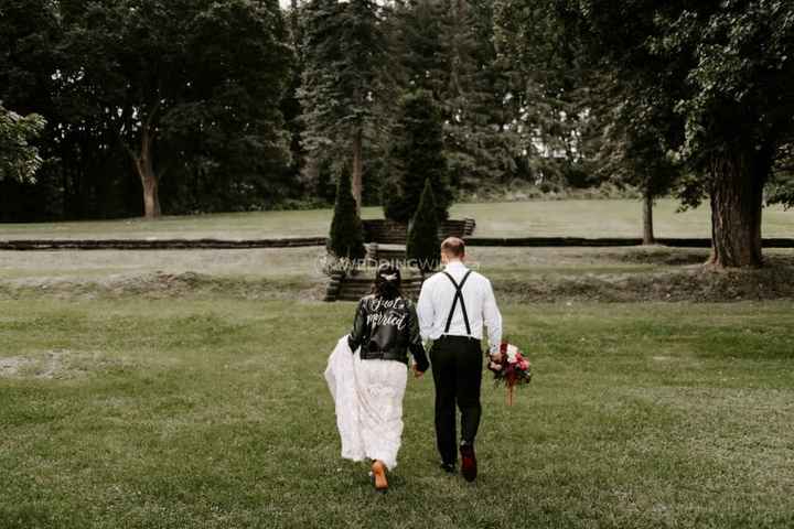 Just Married Leather Jacket - Bride and Groom Walking Away
