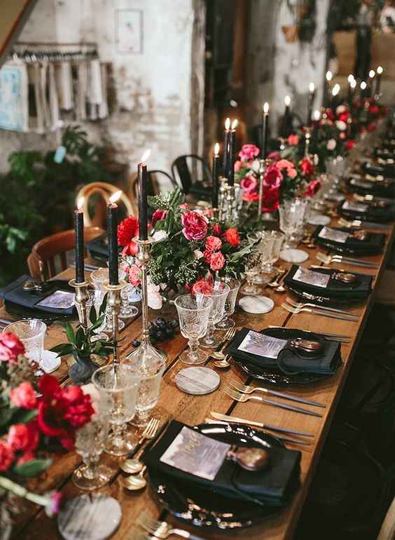 Pink and Black Dark, Moody, Romantic Wedding Reception Decor