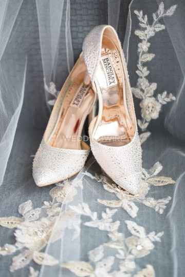 White Wedding Shoes - Bridal Heels on Embellished Veil