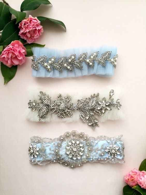White and Blue Jewelled Garters