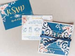 Colourful Blue and Blush Wedding Invitation Suite
