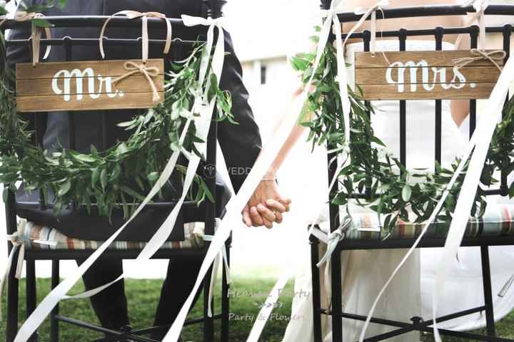 Mr and Mrs Chair Signs, Bride and Groom Holding Hands