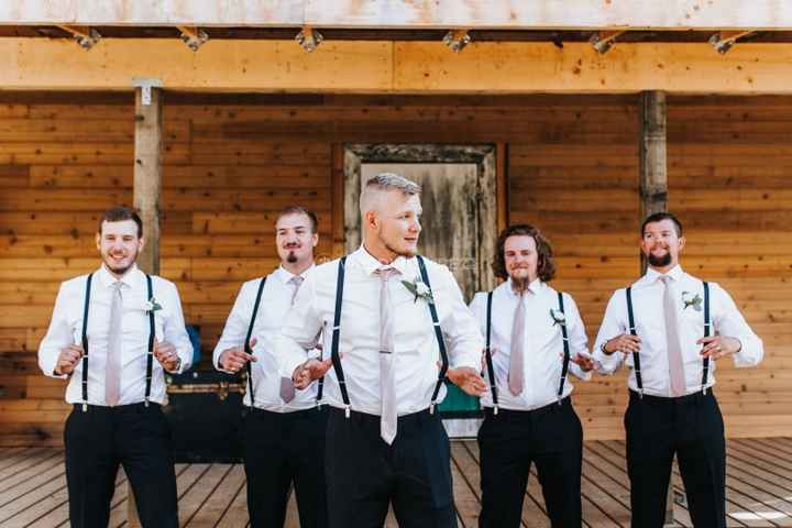 Casual Groom and Groomsmen in Suspenders