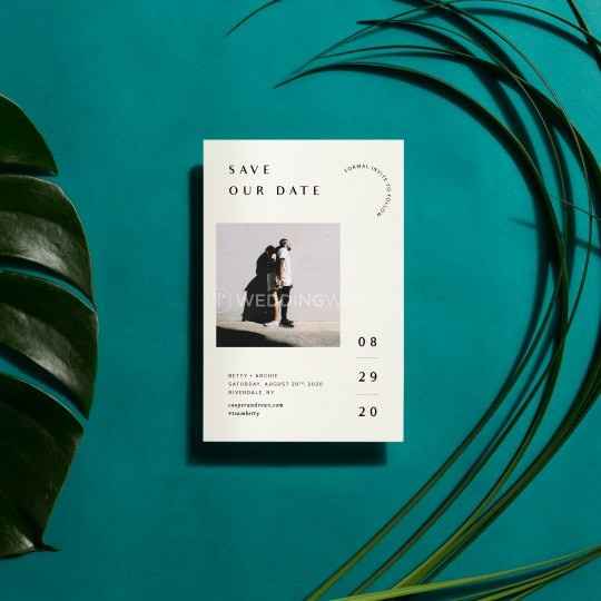 Modern Save The Date on Turquoise Background