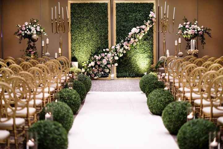Luxury Gold Ceremony Decor Greenery and Flower Wall
