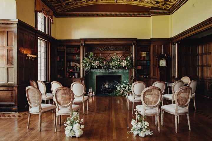 Cozy Library Fireplace Wedding Ceremony