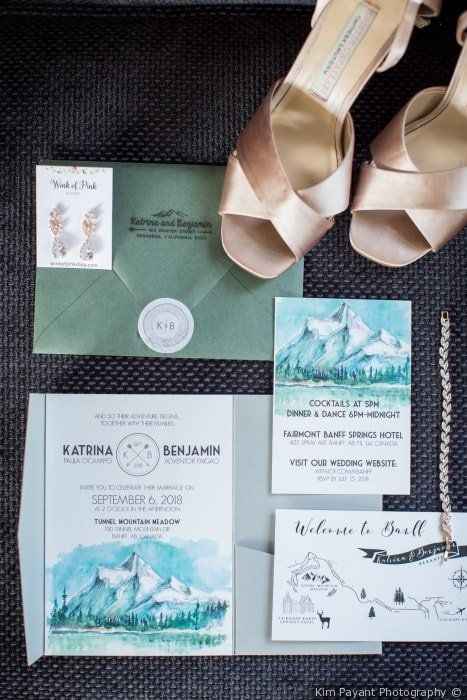 Custom Illustrations Mountains Rustic Wedding Invitations with Map