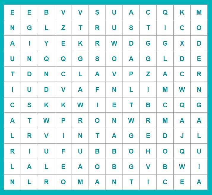 Wedding Style Word Search