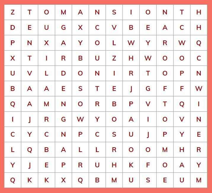 Wedding Venue Word Search
