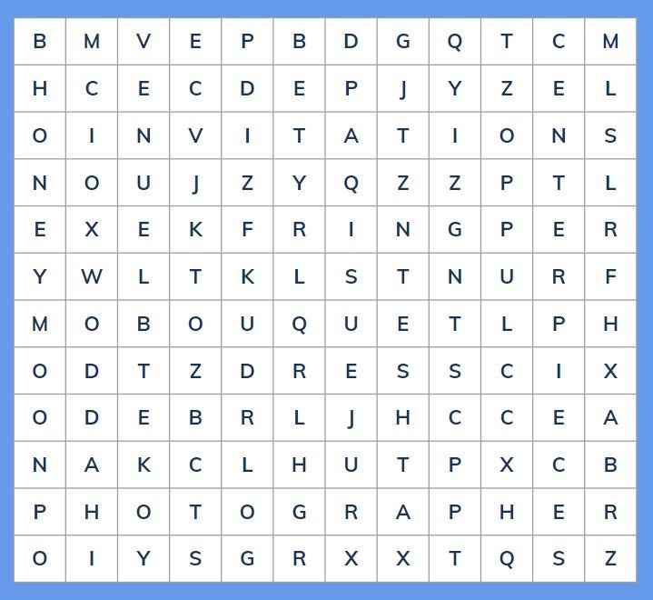 Wedding Splurge Word Search