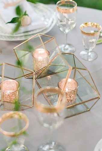 Geometric Gold Terrariums and Candles Centerpieces