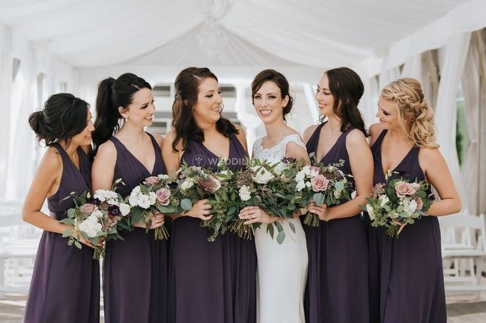 Matching Dark Purple V-Neck Bridesmaids Dresses