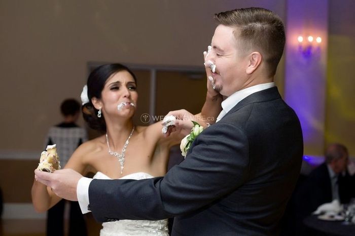 Cake Smash - Cake in Bride and Groom's Faces