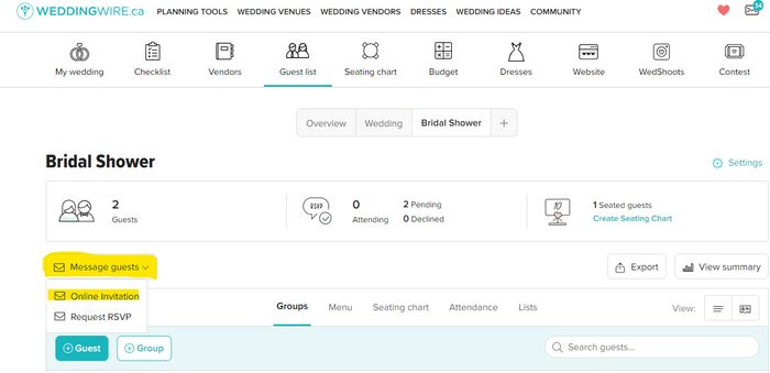 Send invitations through Wedding Wire 1