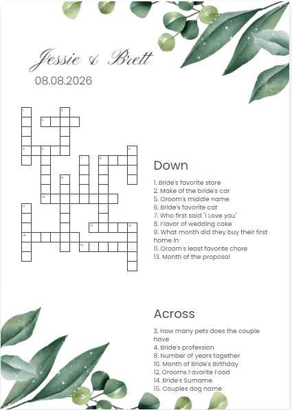 Wedding crossword
