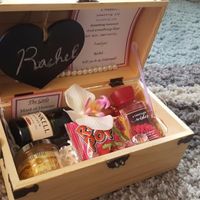 I made bridesmaid proposal boxes which included a little bottle of champagne, body wash, a candle, a