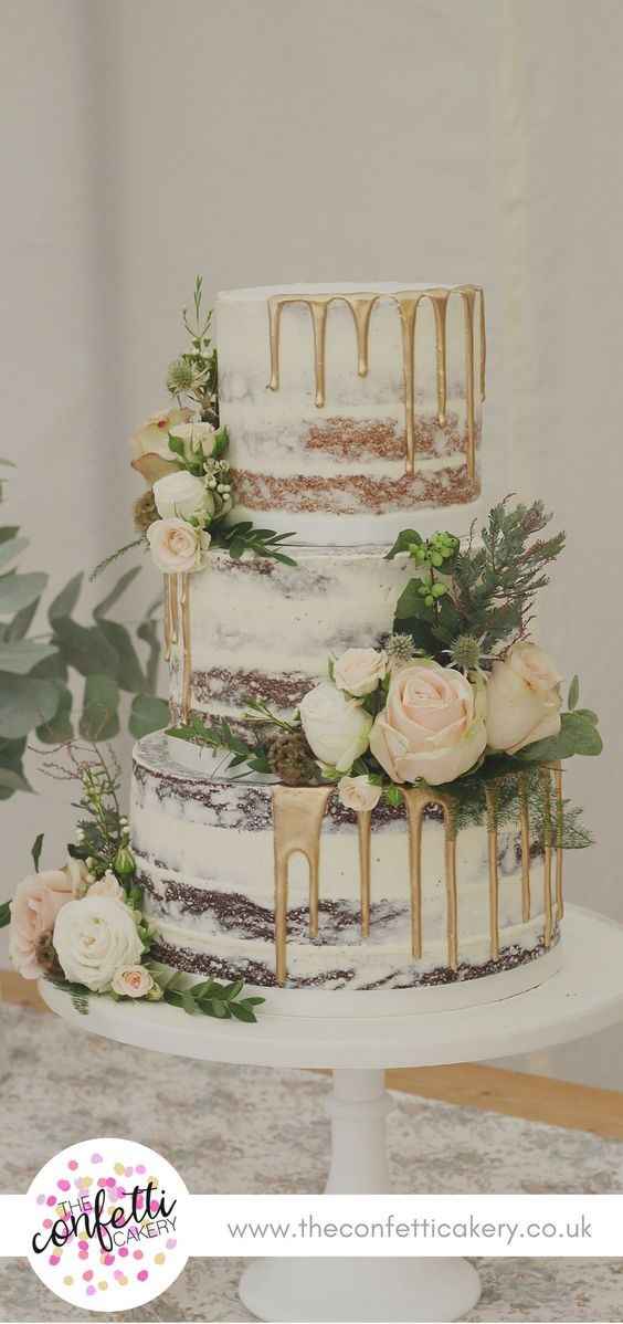 naked cake with gold drip