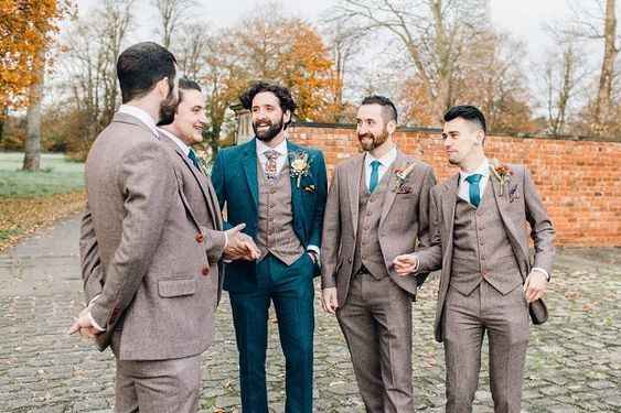 fall wedding groomsmen tweed navy suits 
