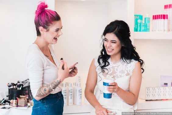 bride with makeup artist MUA 