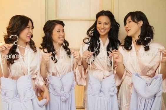 bridesmaids with their dresses 