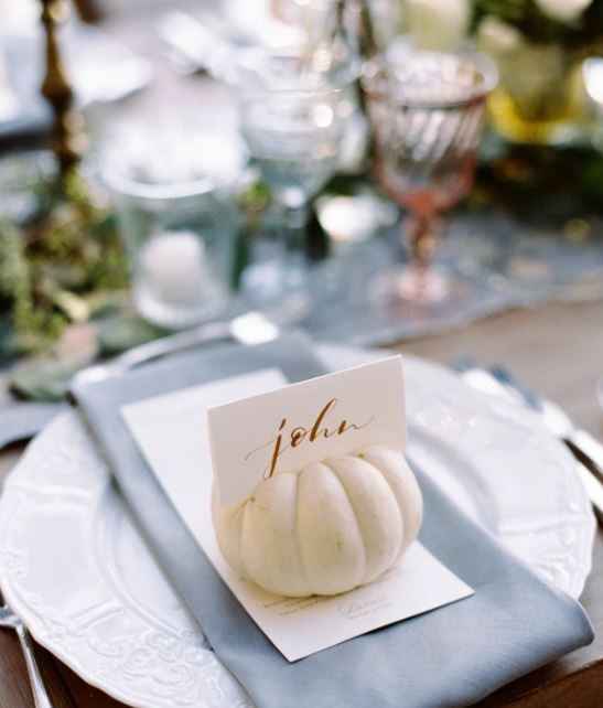 Mini white pumpkin place card