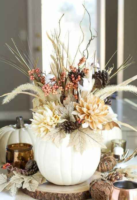 White pumpkin vase for fall flowers