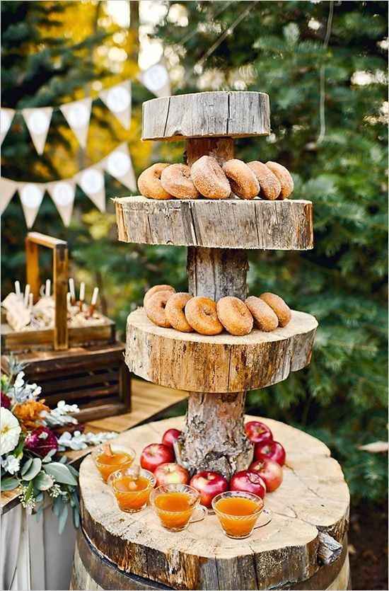 donut wedding dessert with apple cider