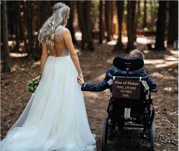 bride and her man of honor walking hand in hand