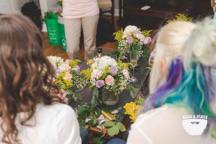 group doing flower arrangement DIY