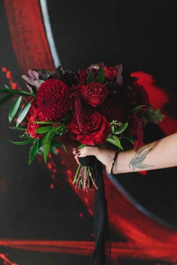 black and red bridal bouquet with roses 