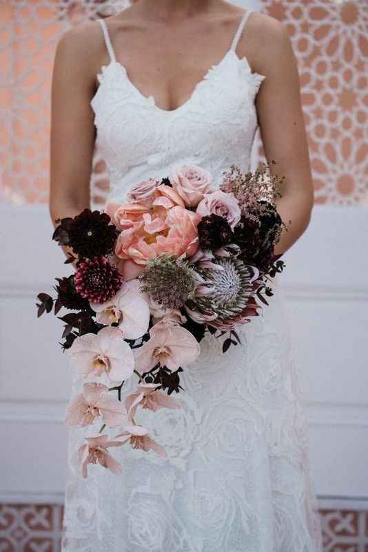 blush, burgundy and black bridal bouquet 