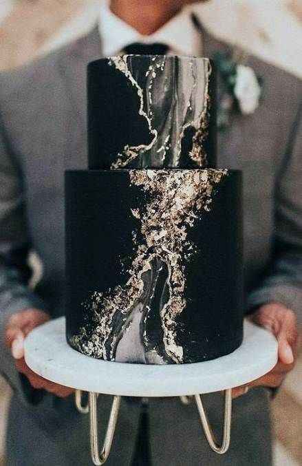 black wedding cake with marble effect