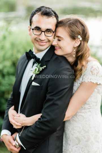 classic black tux, groom and bride