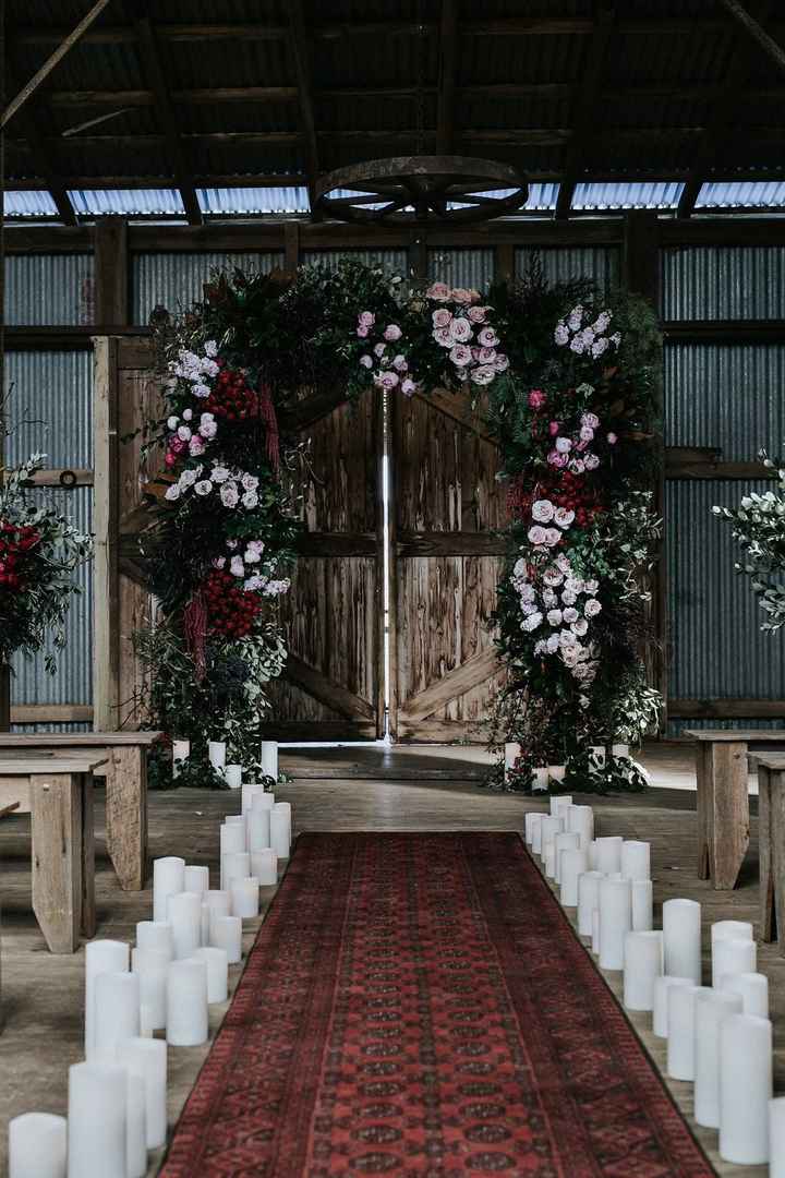 moody wedding arch, burgundy, green, blush and black wedding arch