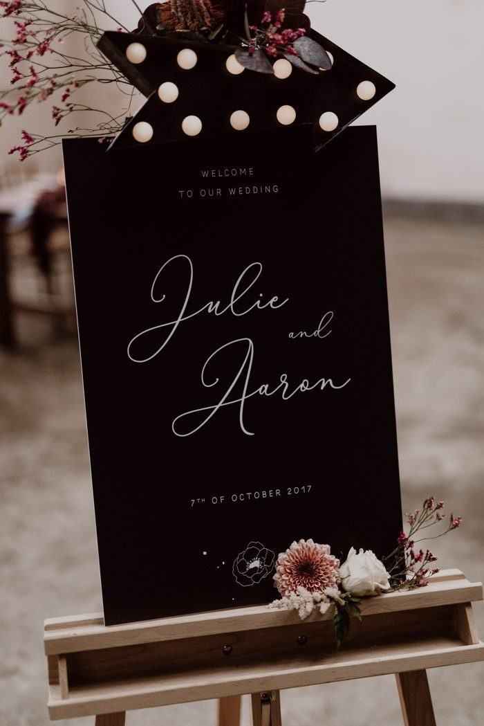black wedding signage