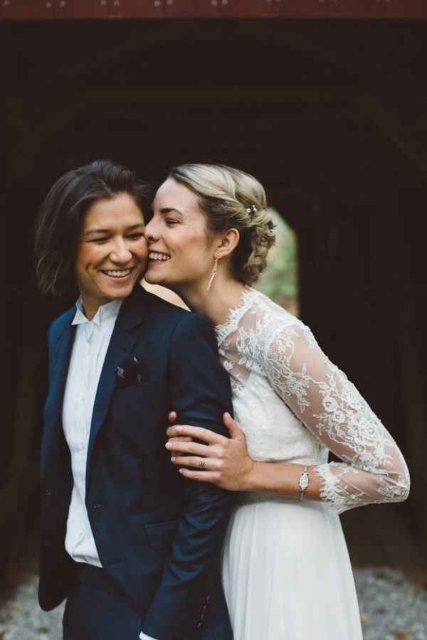couple on wedding day, bridal tux 