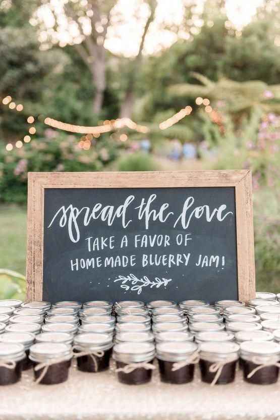 spread the love chalkboard sign with jam favour, wedding signage