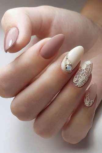 nail art, neutral, dusty rose and white nail art bridla manicure