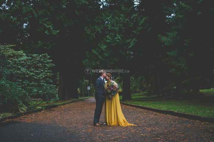 bride and groom, yellow wedding dress, moody wedding photography