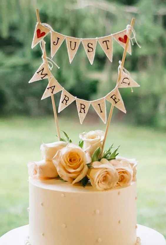 just married bunting wedding cake topper
