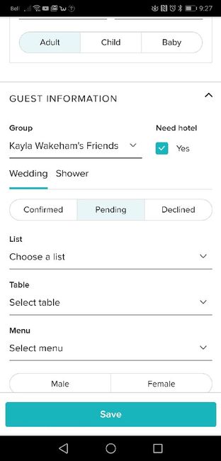 Trouble with wedding list on app 1