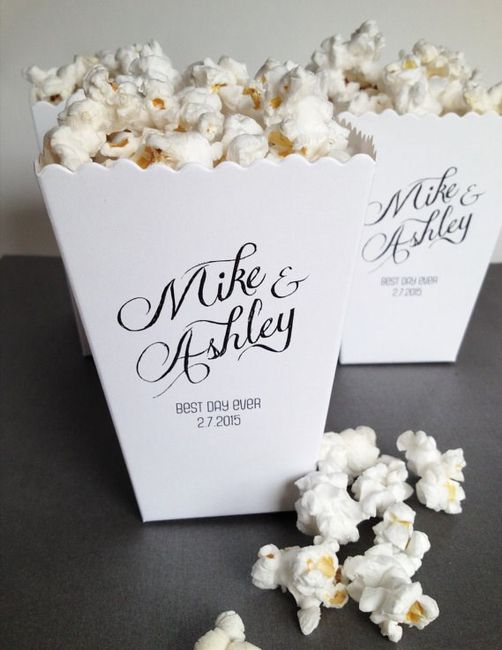 We are having popcorn favours! I ordered these on etsy and they are adorable! 