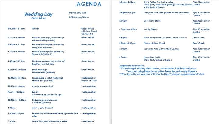 day of schedule