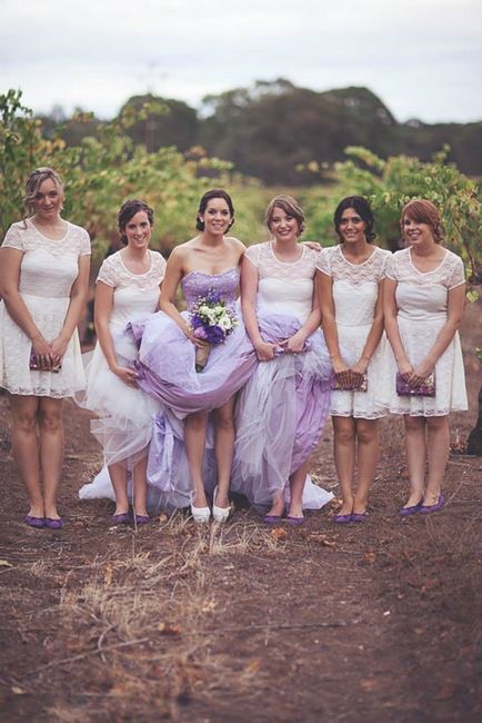 What colour bridesmaids dresses with pink wedding gown 6