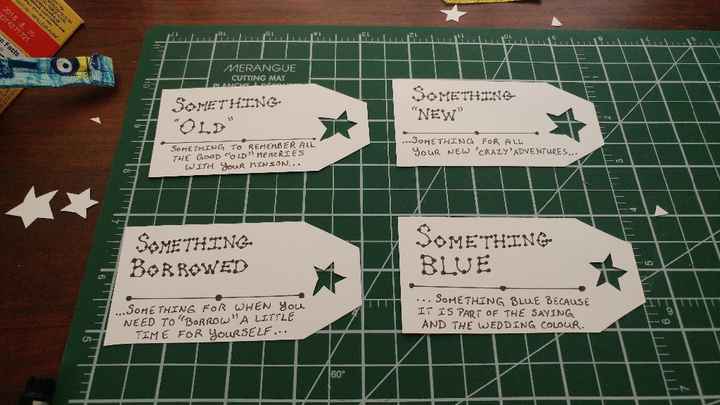 The tags I put on the various items to replace writing in the MIA card