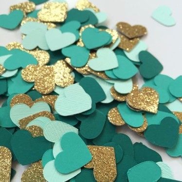 Heart Confettis Gold Jade and Teal