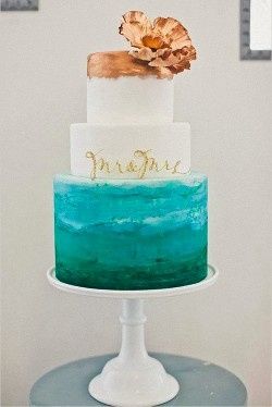 Gold and Teal Wedding Cake